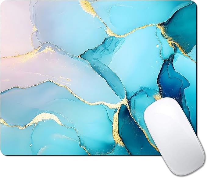 Golden Textured Teal Marble Custom Mouse Pad with Non-Slip Rubber, Small Square Design for Wireless Laptop & Computer Mouse Pads for Desk, 9.5 x 7.9 inch Smooth Surface for Gaming & Office