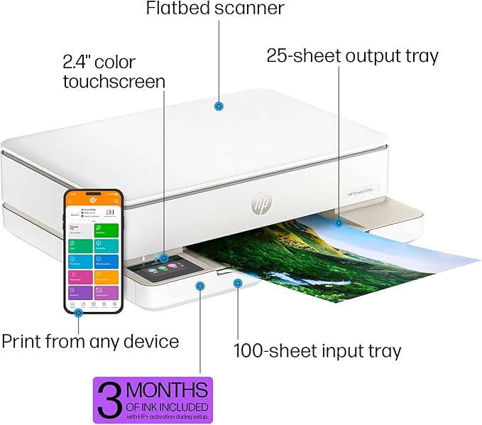 HP Envy 6155e Wireless All-in-One Color Inkjet Printer, Print, scan, Copy, Duplex Printing Best-for-Home, 3 month Instant Ink trial included (714L5A)