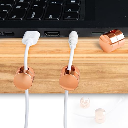 2 Sets Charger Holders for Cords, Rose Gold Color Adjustable Cable Anchor Holders, Adhesive Metal Cord Clips, Cable Management Wire Organizers for Desk, Office, Nightstand