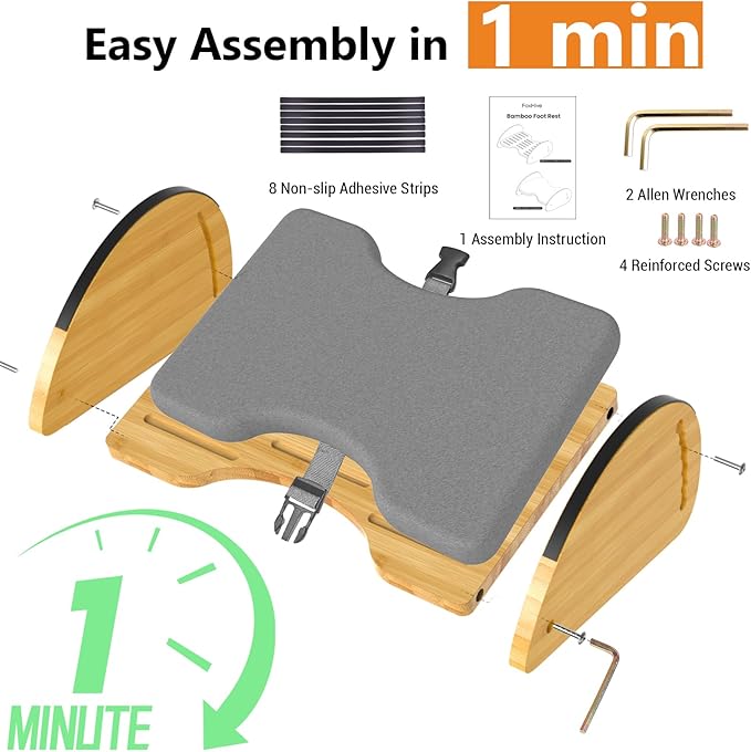 Bamboo Foot Rest for Under Desk at Work - 3-in-1 Reversible Rocking Desk Footrest with Foam Cushion Pad and 6 Adjustable Heights, Ergonomic Foot Rest with Washable Cover for Home, Office and Gaming