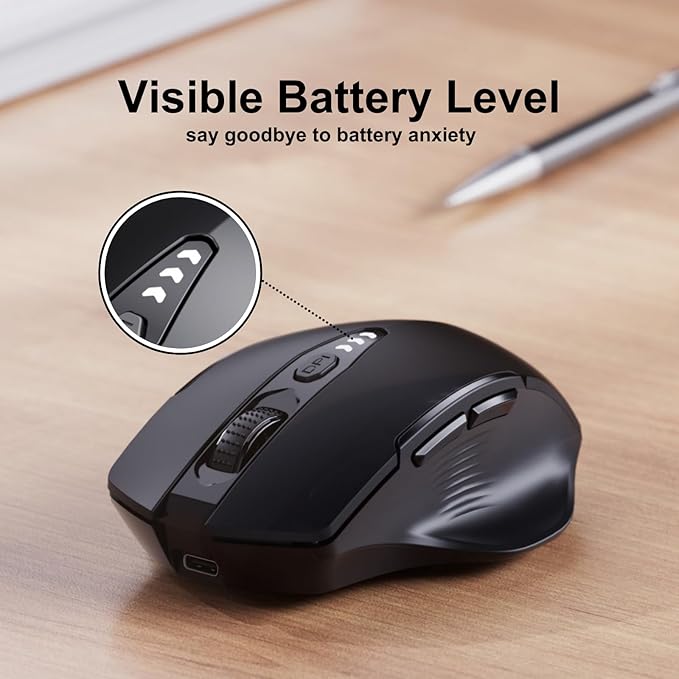 Wireless Mouse,Upgraded 2.4GHz Rechargeable (Battery Level Visible) Ergonomic Computer Mouse,4 Levels DPI, Wireless Mice for Laptop Computer(Matte Black)
