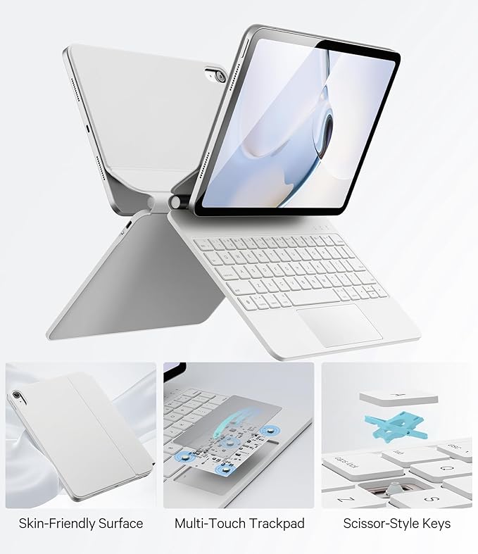 GreenLaw for iPad 11th(A16,2025)/10th(2022) Generation Case with Keyboard, Magic-Style Keyboard Stand, 7 Color Backlit, Stain-Resistant Surface, Multi-Touch Trackpad, White