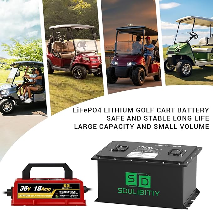 36V(38.4V) 105Ah LiFePO4 Golf Cart Battery, Built-in Smart 200A BMS, with Touch Monitor, Mobile APP, 4000+ Cycles Rechargeable Lithium Golf Cart Battery, Max 7.68kW Power Output, Perfect for Golf Cart