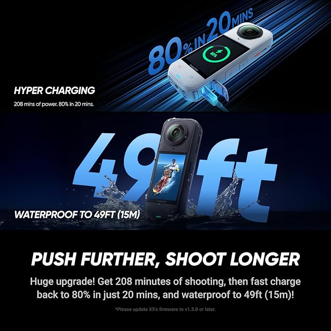 Insta360 X5 Satin White - Waterproof 8K 360° Action Camera, Leading Low Light, Invisible Selfie Stick Effect, Rugged and Replaceable Lens, 3-Hour Battery, Built-in Wind Guard, Stabilization