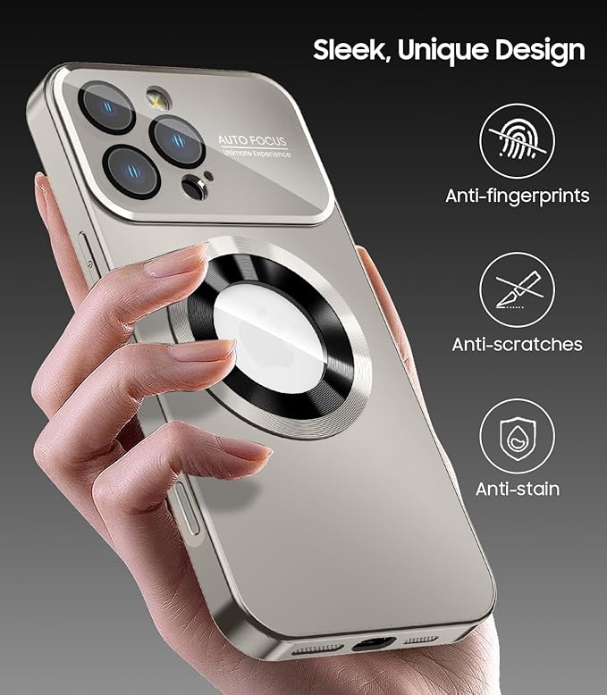 Magnetic for iPhone 16 Pro Case, Compatible with MagSafe, Built-in Camera Lens Protector, Logo View, Military Grade Drop Proof Phone Cover, Titanium Gray