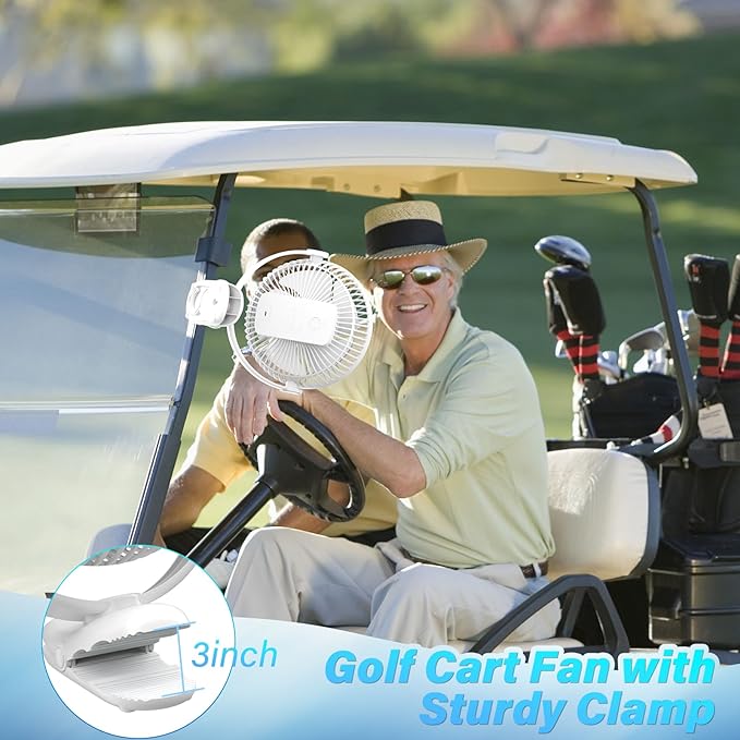 12000mAh Clip on Fan 30H Longest Runtime, 8in Portable Fan Rechargeable, Ultra Quiet with Heavy-Duty Clamp, USB Desk Fans for Golf Cart,Office Desk, Treadmill, Camping, Bedroom