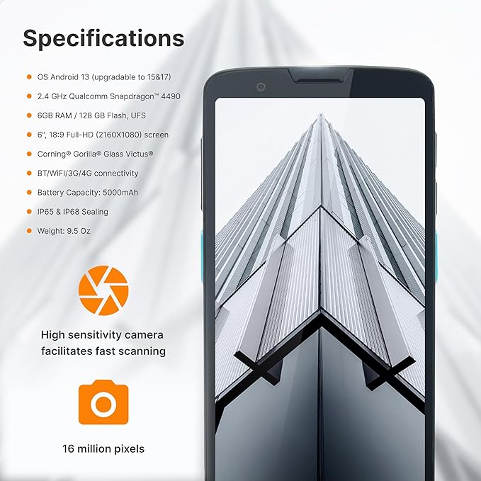 Unitech EA660 ID Passport Scanner – Touchless Handheld Scanning Solution with VeriScan Basic Software for Age Verification & Visitor Management. Free Charge Dock, Case, Screen Protector & Hand Strap.