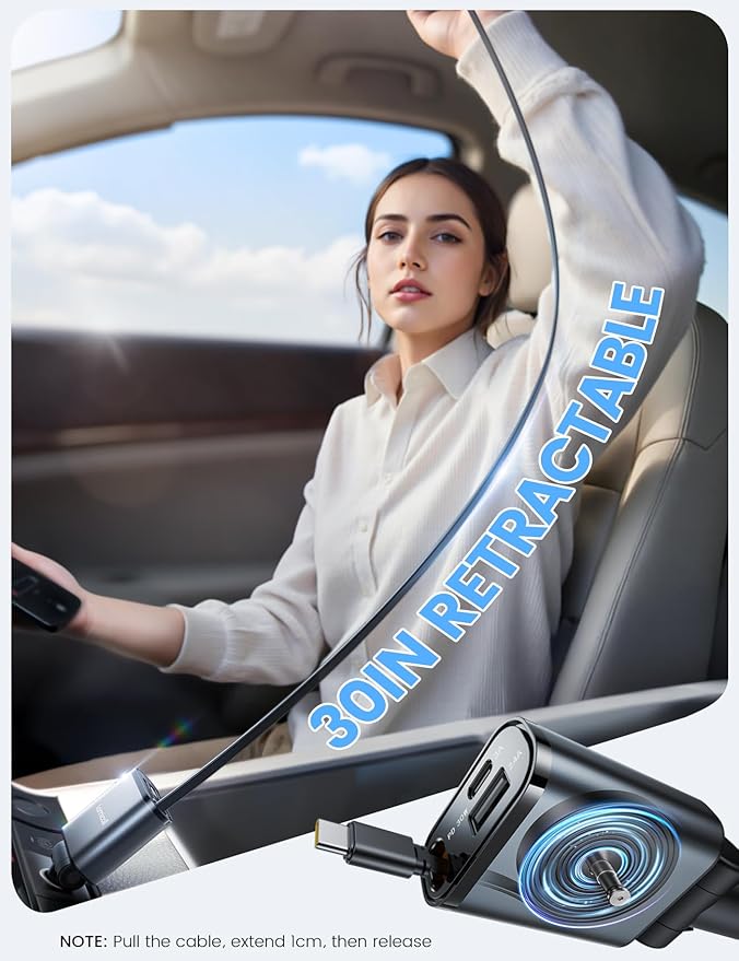 Lamicall Retractable Car Charger USB C Fast Charging [Ultra-Compact, 60% Less Space] 57W Type C Car Phone Charger fit iPhone 16 16e 15 Pro Max Plus Galaxy S25 S24 Ultra Pixel Android