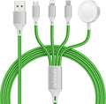 Travel Essentials Multi Charging Cable for Watch Charger 4 in 1 Fast Charger Camping Essentials USB C/L/Micro Compatible with Watch Series 10-1/SE/Ultra Phone 16 15/Galaxy Android-4FT/Green