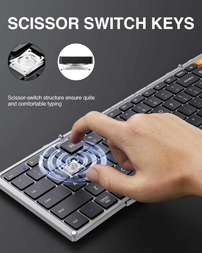ProtoArc Foldable Bluetooth Keyboard, XK01 Folding Wireless Portable Keyboard with Numeric Keypad, Full-Size Travel Keyboards for iPad Tablet Smartphone Laptop PC Windows iOS Android, Black Silver