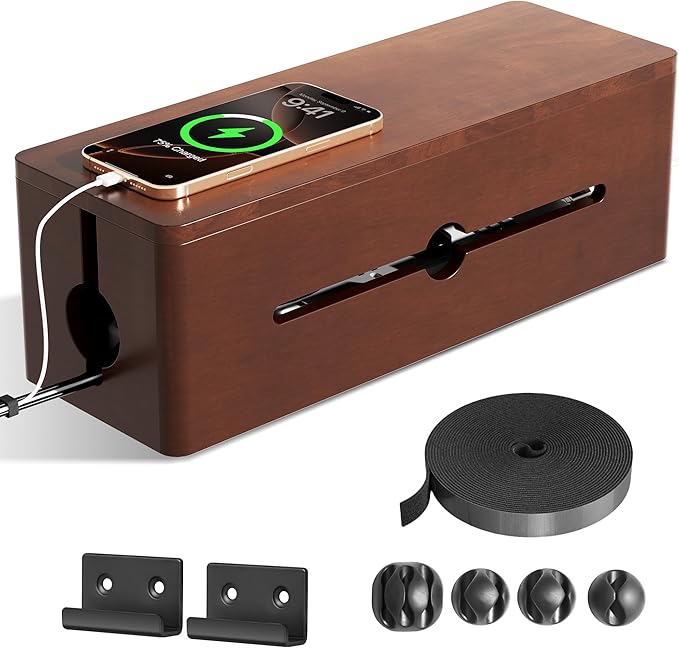 Cinati Large Cable Management Box, 15.8" Wooden Cable Organizer for Floor Wires Storage, Wall Mount Cord Hider Box for Electrical Cord Management, Power Strip Wire Organization for Desktop Home Office