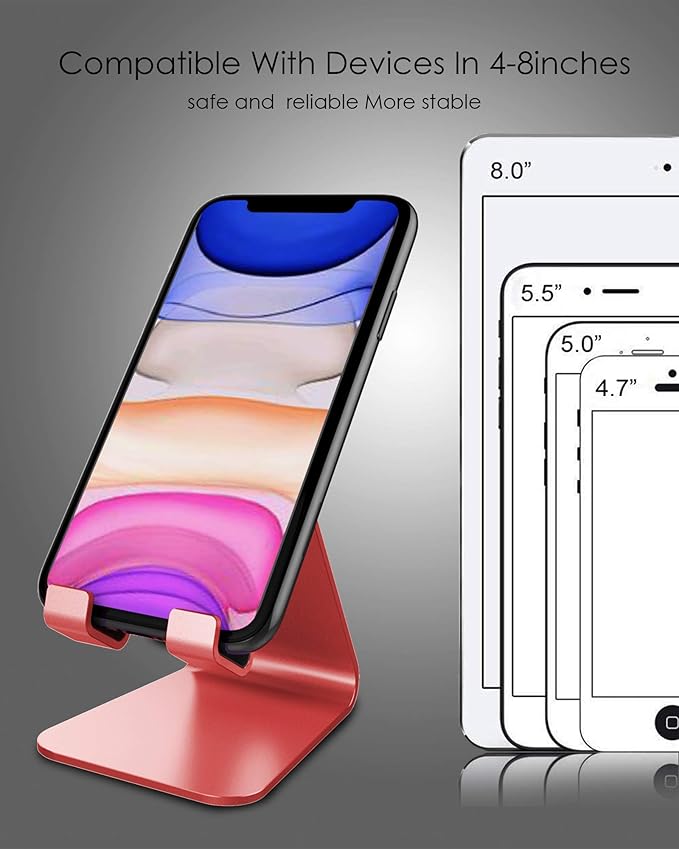CreaDream Cell Phone Stand, Cradle, Holder,Aluminum Desktop Stand Compatible with Switch, All Smart Phone, iPhone 11 Pro Xs Max Xr X Se 8 7 6 6s Plus SE 5 5s (Red)