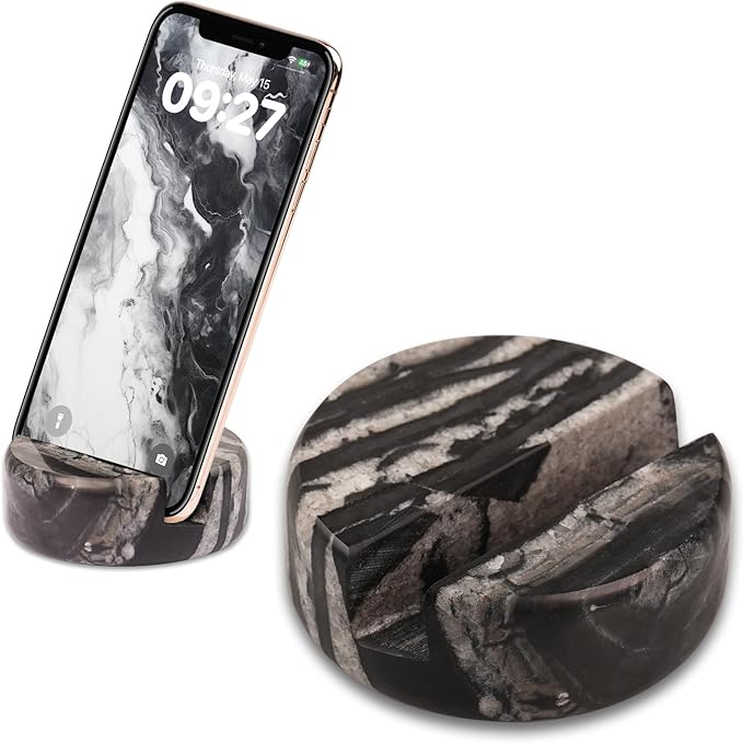 Marble Phone Stand for Desk - Cell Phone Holder for Nightstand Office Decor Compatible with iPhone 17 16 15 Pro Max iPad mini, Telephone Boho Black Marble Kitchen Accessories