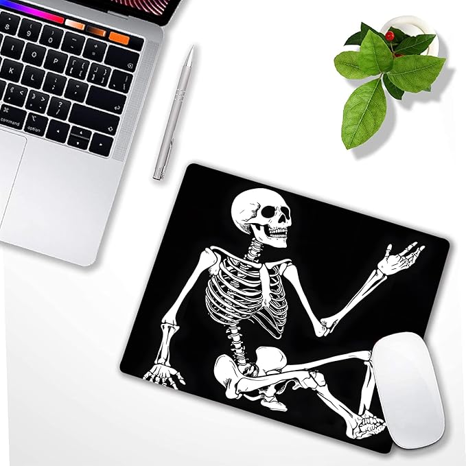 Cool Funny Skull Custom Mouse Pad with Non-Slip Rubber, Small Square Design for Wireless Laptop & Computer Mouse Pads for Desk, 9.5 x 7.9 inch Smooth Surface for Gaming & Office