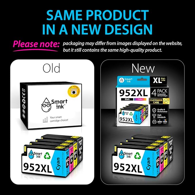 Smart Ink Compatible Ink Cartridges Replacement for HP 952XL 952 XL 4 Combo Pack (Black, Cyan/Magenta/Yellow) to use with HP OfficeJet Pro 8710 7740 8720 8715 8210 8703 OfficeJet 8702 Printers