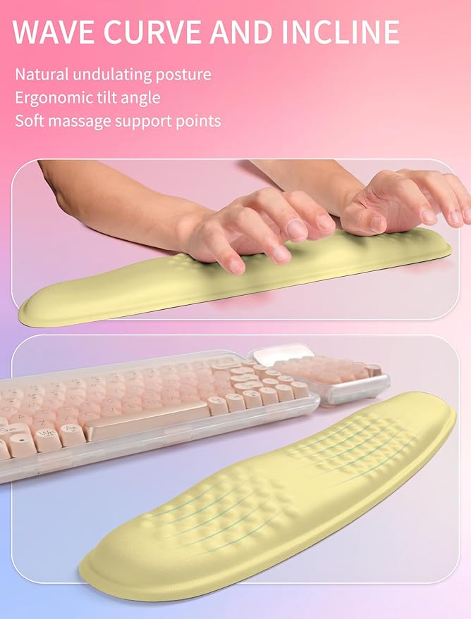 Hokafenle 2in1 Combination, Wave Keyboard Wrist Rest and Ergonomic Curvature Mouse Pad Wrist Support for Relieve Wrist Pain, Filled with Soft Cushion Memory Foam, Butter Yellow
