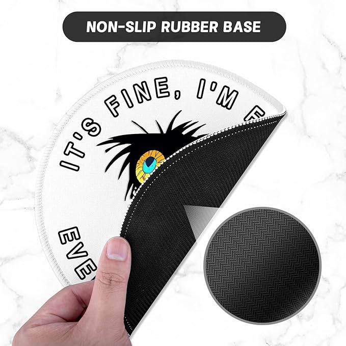 ITNRSIIET Round Mouse Pad with Stitched Edge Premium-Textured Waterproof Non-Slip Rubber Base Desktop Protection Mat Diameter 8.7 inches, Funny Black Cat