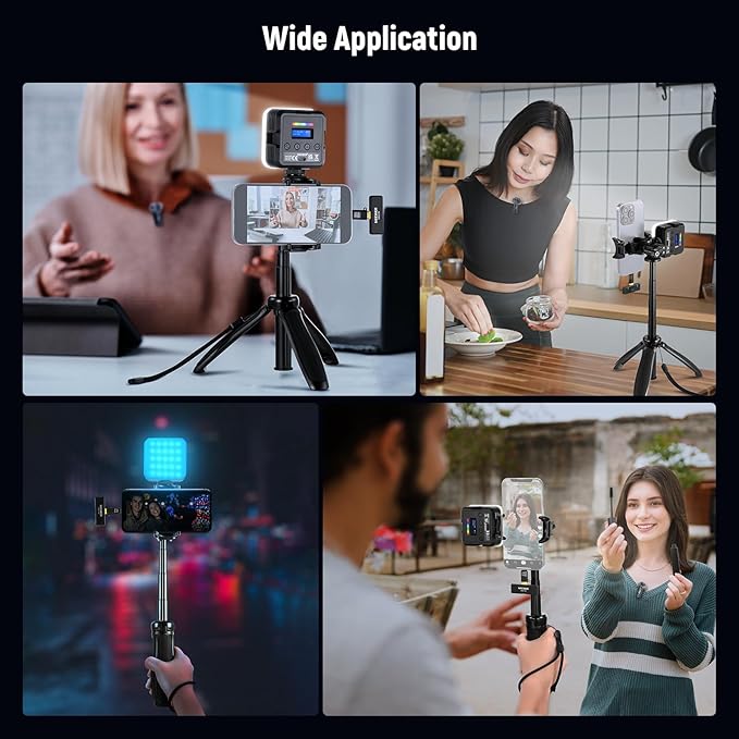 NEEWER Vlogging Kit for Phone with RGB LED Light/Lavalier Wireless Microphone System/Selfie Stick Phone Tripod, Content Creator Essentials for iPhone Android Podcast YouTube, PA048