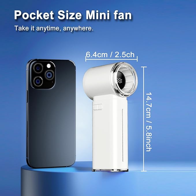 Portable Misting Fan - Mini Handheld Fan - 5000mAh Rechargeable Personal Mister Fans with Digital Display, 1-199 Speeds Adjustable, Birthday Gifts for Women Men Travel/Outdoor/Home/Office (White)