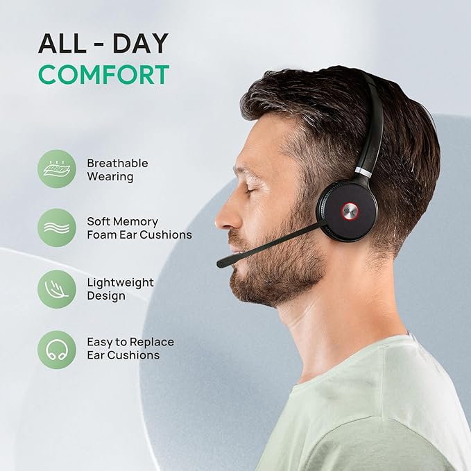Yealink WH62 Dual Teams DECT Wireless Headset 525 ft Range, Work Headphones with 2X Noise Canceling Mic for IP Phone and Computer, Office Head Set with Call Control, Ringer,14 Hrs Talk Time