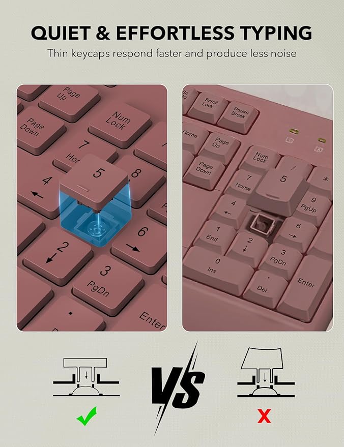 Wireless Keyboard and Mouse Combo - Full-Sized Ergonomic Keyboard with Wrist Rest, Phone Holder, Sleep Mode, Silent 2.4GHz Cordless Keyboard Mouse Combo for Computer, Laptop, PC, Mac, Windows