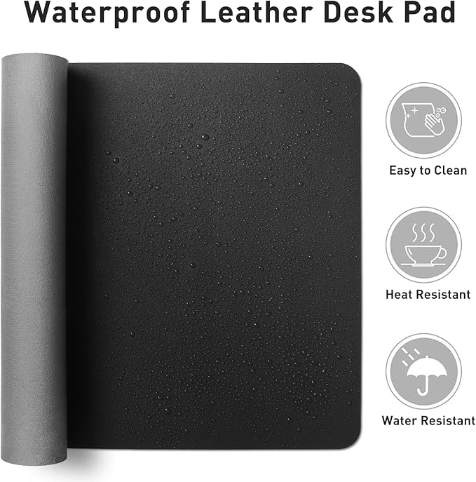 Aothia Leather Desk Pad Protector, Mouse Pad, Office Desk Mat, Non-Slip PU Leather Desk Blotter, Laptop Desk Pad, Waterproof Desk Writing Pad for Office and Home (48"x17", Black)