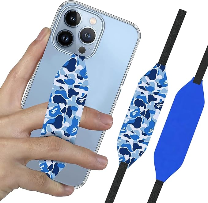 Phone Grip Strap - Reversible Finger Holder for Phone Back, Customizable Anti-Slip Design, Wireless Charging Compatible Detachable Holder for iPhone - Blue & Cobalt Blue