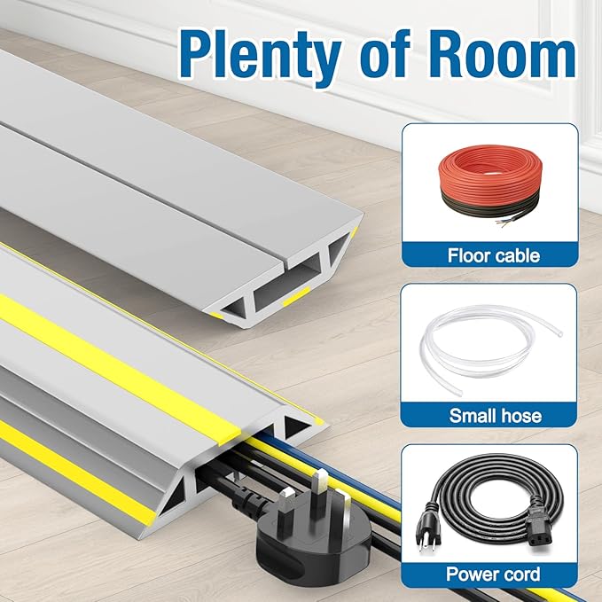 Eapele Floor Cable Cover Protector,Heavy Duty PVC Duct Easy to Unroll,Prevent Cable Trips and Protect Wires,Perfect for Home Office or Outdoor (Gray - 10ft)