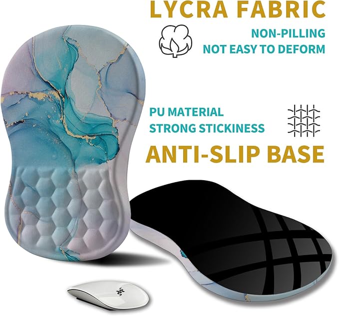 Hokafenle Ergonomic Mouse Pad Wrist Support, Wrist Rest Mousepad for Carpal Tunnel Pain Relief with Integrated Memory Foam Slope Massage Bulge (11.8x7.9 inch,Blue Marble