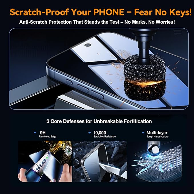 OneFish Privacy Screen Protector for iPhone 16 Pro Max [6.9 inch], Airbag Edge Protection Anti Spy Private Tempered Glass Film with Installation Frame 9H Scratch Resistant Easy Installation-2Pack.