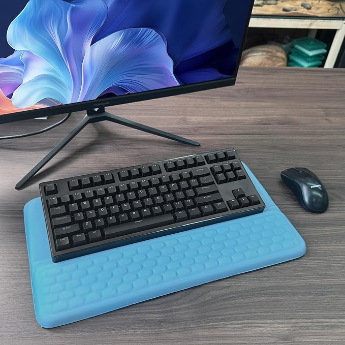Computer Keyboard Stand with Wrist Rest, Ergonomic Tilted Keyboard Holder - Keyboard Riser with Wrist Pad - Keyboard Tray Support for Office Home - Blue