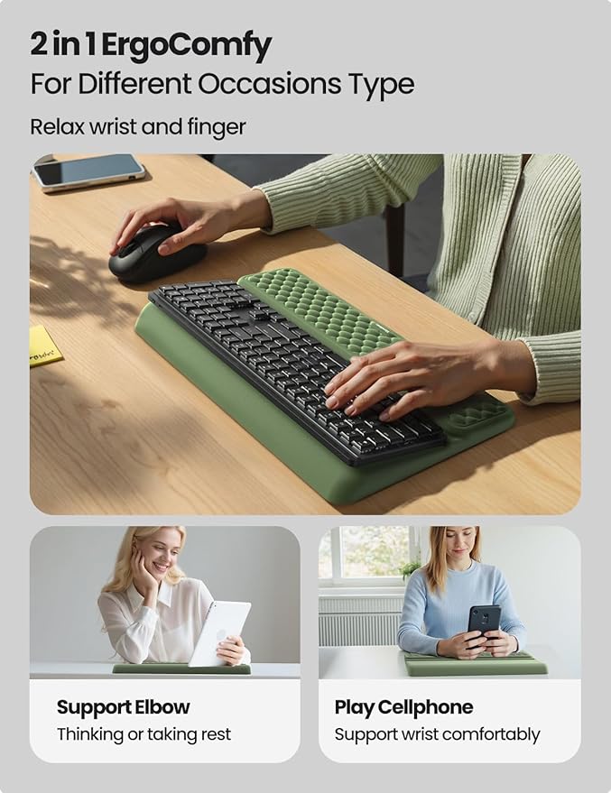 Vaydeer Wrist Rest with Keyboard Stand, Computer Wrist Support Pad, Ergonomic Keyboard Riser Holder Lifter Tray with Wrist Pad, Soft Memory Foam Desk Cushion, Palm Hand Typing for Office Home School