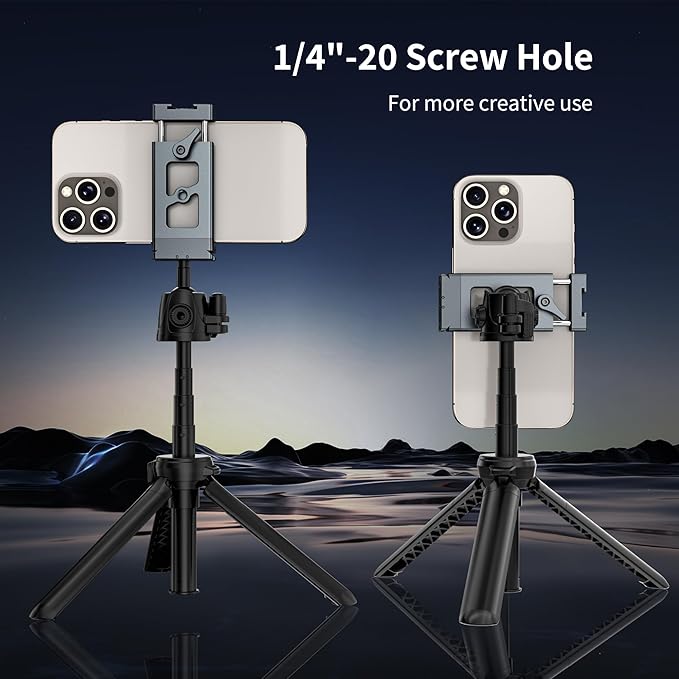 Metal Phone Tripod Mount Arca Port & Action Camera Adapter, Adjustable Smartphone Tripod Adapter Clamp Cell Phone Stand Holder Compatible with iPhone Plus PRO Max GoPro Samsung Galaxy Motorola Pixel