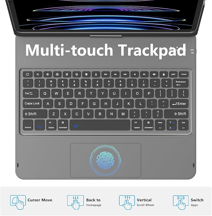 GGH Touch for iPad Keyboard Case Air 13 (M3 2025 / M2 2024) &12.9 iPad Pro (6th,5th,4th, 3rd Gen),360° Rotatable Protective Cover Multi-Touch Trackpad Keyboard Case with Pencil Holder - Grey