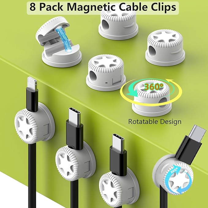 ELII 328Pcs Cable Management Kit, 8 Magnetic Cable Clips,69Adhesive Cable Holder,4 Cable Sleeve Split,22Reusable Cable Strap,200 Nylon Cable Zip Ties with 25 Mounts TV Home(White)