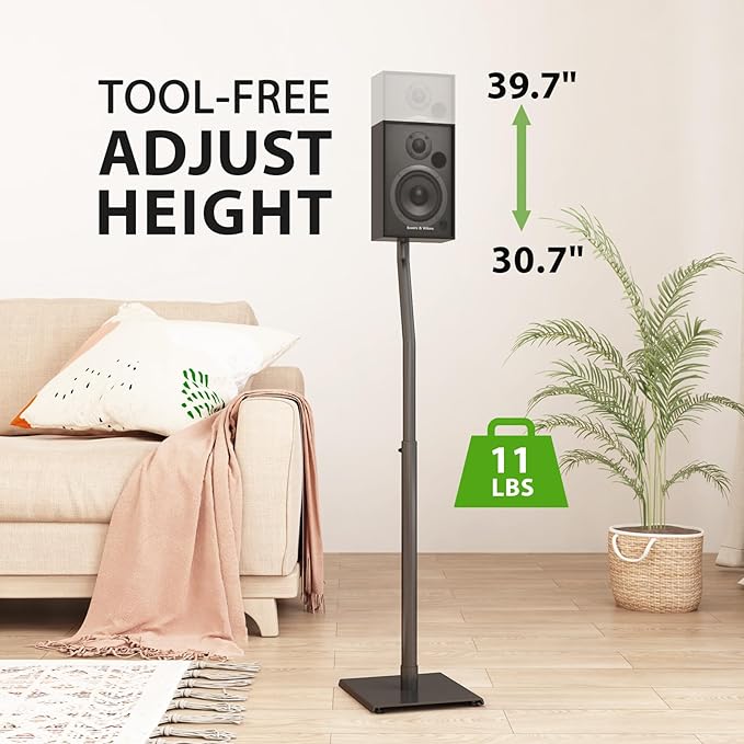 USX MOUNT Universal Speaker Stands, Height Adjustable Extend 30.0" to 39.1" for Satellite Speakers & Small Bookshelf Speakers up to 11 lbs Per Stand, 1 Pair Floor Stands for Sony Bose Polk JBL Yamaha