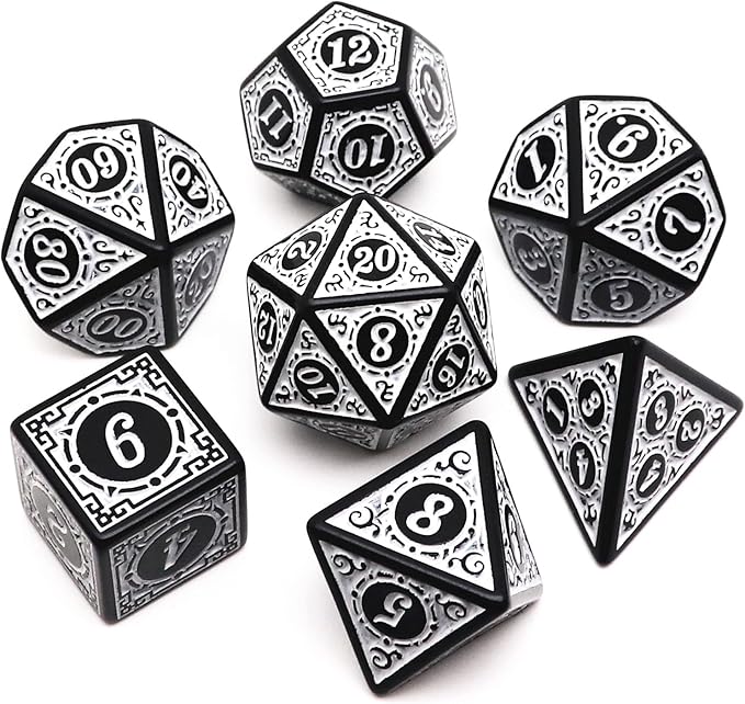 Polyhedral DND Dice Set, 5 Pack Dice Sets Fit for Dungeons and Dragons D&D RPG Games 7-Die Polyhedral Dice with Vintage Pattern 35 Pieces (5 Colors with White)