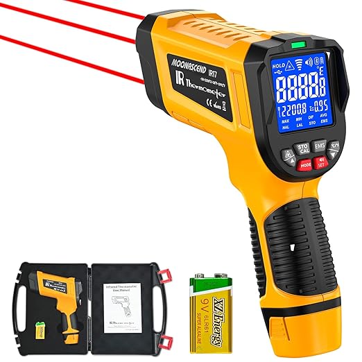 -58°F to 3992°F High-Temp Temperature Gun, Industrial IR Thermometer Gun High Precision Triple Laser Non-Contact Pyrometer Termometer for Furnace, Kiln, Forge, Furnace, Engine, HVAC