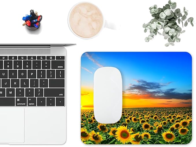 Mouse Pad, Beautiful Sunset Sunflower Mouse Pads for Desk, 9.5" x 7.9" Non-Slip Rubber Base Computer Mousepad with Women, Portable Square Design for Wireless Mouse and Pad Laptop Office & Travel