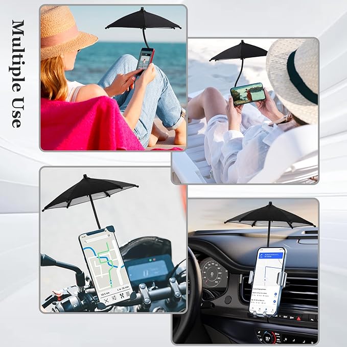 Magnetic Umbrella Phone Stand for Sun Protection,Adjustable Sun Shade Shield for iPhone 16/15/14/13/12 Pro Max,Samsung & Google,Detachable Ring Stand,Heat-Resistant Design,Car Mount Compatible, Black
