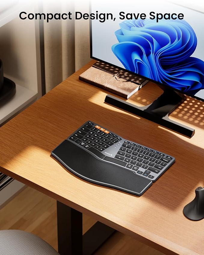 ProtoArc Bluetooth Ergonomic Keyboard, EK04 Mini Compact Wireless Ergo Split Keyboard, 80 Keys, Bluetooth and USB, Palm Rest, Natural Typing, Rechargeable, Compatible with Windows/Mac/Android