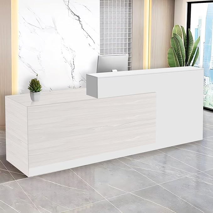 Reception Desk with Counter Modern Checkout Counter with Lockable Drawer Keyboard Tray Receptionist Desk for Office Salon Reception Table R Left 51inch/130cm