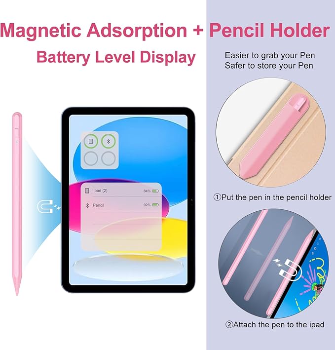 Stylus Pen for iPad 2018-2025 with Palm Rejection, Apple Pencil for Pad11th/10th/9th/8th/7th/6th Gen, iPad Pro 11/12.9 inch, New iPad Air 2025 11&13-inch(M3/2) /5th/4th/3th Gen, iPad mini 6th/5th