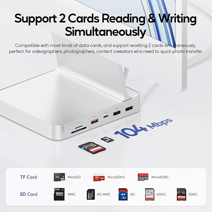Upgraded 11 in 1 USB C Hub for iMac 24 inch USB Hub 2021 2023 2024 Support M.2 SSD (NOT Included), iMac Hub M1 M3 M4 Accessories, 4K HDMI, 2.5G Ethernet, 5 USB A/C Max 10Gbps, SD/TF - Silver