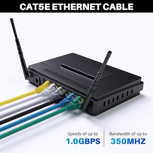 Cat5e Ethernet Cable 250 FT, Long Cat 5e Internet Cable, Yellow Snagless Patch Cord, Flexible, Network, LAN, PoE, Standard RJ45 Connector for PC, Server, Router, Modem, TV, PS5 - with 15 Cable Ties