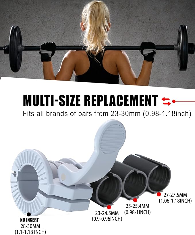 Barbell Clips 1 Inch Quick Release Weight Clamps 0.9-1.18inch Multi-Size Adjustable Olympic Clamps for Bars