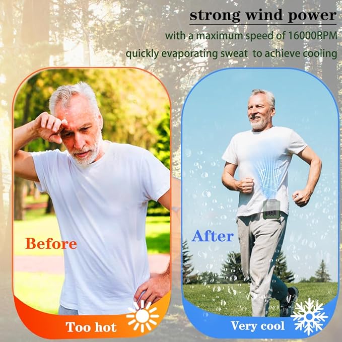 CAZOKASI Personal Fan 10000mAh Waist Portable Rechargeable Wearable Hand Free, 6-40hours Wearable Cooler Fan for Traveling Working Outdoor Office (10000mAh / Green)