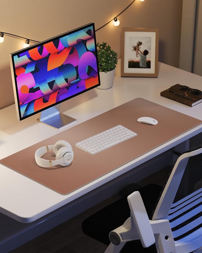 Leather Desk Pad Protector,Desk Mat,Large Mouse Pad, Non-Slip Desk Pad, Waterproof PU Leather Desk Blotter Mat, Desk Cover for Office and Home (Gold, 36" x 17")