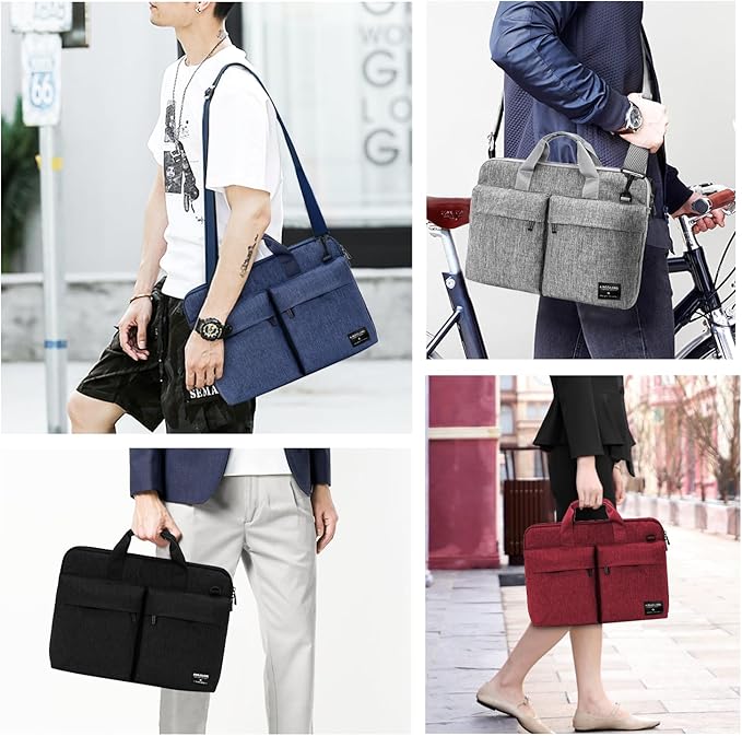 KINGSLONG 17-17.3 inch Slim Laptop Bag, Computer Carrying Case with Shoulder Strap, Notebook Handbag Cover for Men Women Fits Acer Asus Lenovo HP Toshiba Black