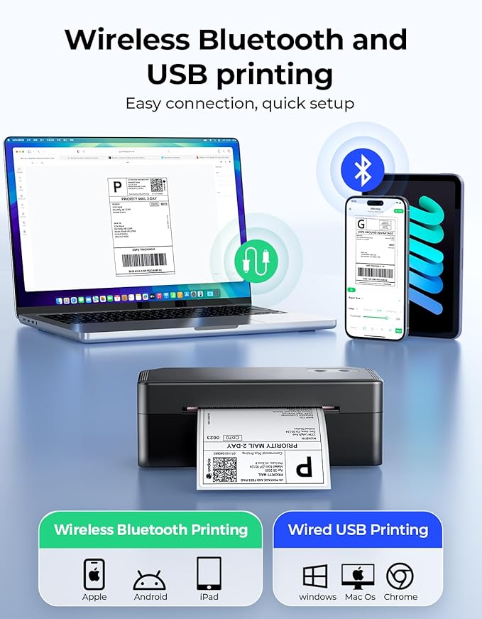 SVANTTO Y42BT Bluetooth Thermal Label Printer, 4x6 Shipping Label Printer for Small Business, Compatible with iOS, Android, Windows, Mac, Amazon, Ebay, Shopify, USPS, UPS, Etsy, Black